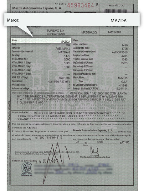 documentación vehículo